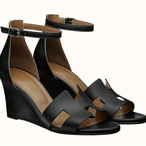 Hermes Legend Sandal Wedges Black Calflskin - Picture 2 of 8